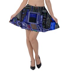 Blue Computer Monitor With Chair Game Digital Wallpaper, Digital Art Velvet Skater Skirt by Bakwanart