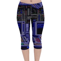 Blue Computer Monitor With Chair Game Digital Wallpaper, Digital Art Velvet Capri Leggings 