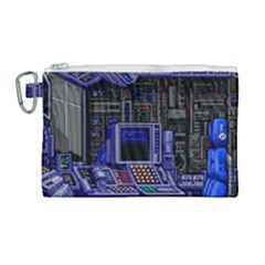 Blue Computer Monitor With Chair Game Digital Wallpaper, Digital Art Canvas Cosmetic Bag (large) by Bakwanart