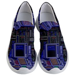 Blue Computer Monitor With Chair Game Digital Wallpaper, Digital Art Women s Lightweight Slip Ons by Bakwanart