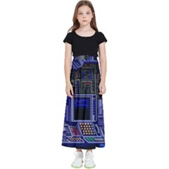 Blue Computer Monitor With Chair Game Digital Wallpaper, Digital Art Kids  Flared Maxi Skirt