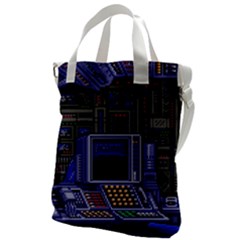 Blue Computer Monitor With Chair Game Digital Wallpaper, Digital Art Canvas Messenger Bag