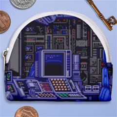 Blue Computer Monitor With Chair Game Digital Wallpaper, Digital Art Horseshoe Style Canvas Pouch by Bakwanart