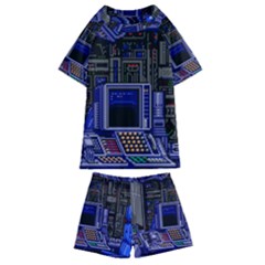 Blue Computer Monitor With Chair Game Digital Wallpaper, Digital Art Kids  Swim Tee And Shorts Set by Bakwanart