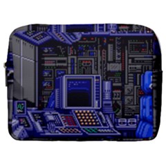 Blue Computer Monitor With Chair Game Digital Wallpaper, Digital Art Make Up Pouch (large) by Bakwanart