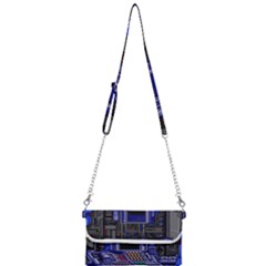 Blue Computer Monitor With Chair Game Digital Wallpaper, Digital Art Mini Crossbody Handbag