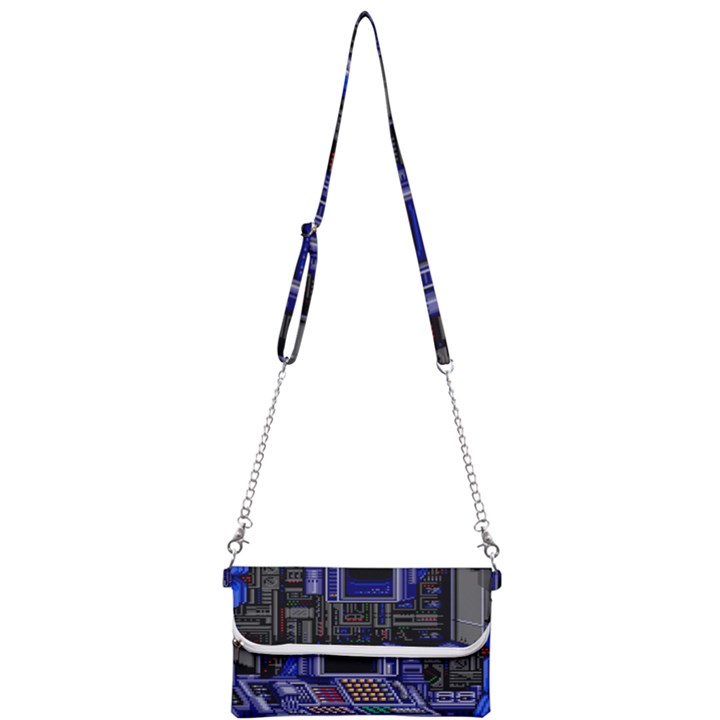 Blue Computer Monitor With Chair Game Digital Wallpaper, Digital Art Mini Crossbody Handbag