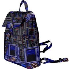 Blue Computer Monitor With Chair Game Digital Wallpaper, Digital Art Buckle Everyday Backpack