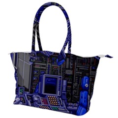 Blue Computer Monitor With Chair Game Digital Wallpaper, Digital Art Canvas Shoulder Bag by Bakwanart