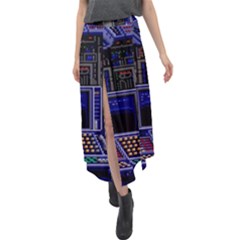 Blue Computer Monitor With Chair Game Digital Wallpaper, Digital Art Velour Split Maxi Skirt by Bakwanart