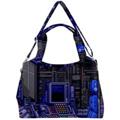 Blue Computer Monitor With Chair Game Digital Wallpaper, Digital Art Double Compartment Shoulder Bag