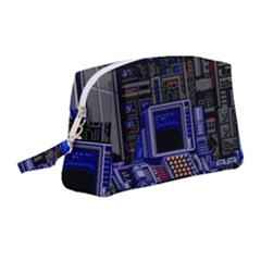 Blue Computer Monitor With Chair Game Digital Wallpaper, Digital Art Wristlet Pouch Bag (medium) by Bakwanart