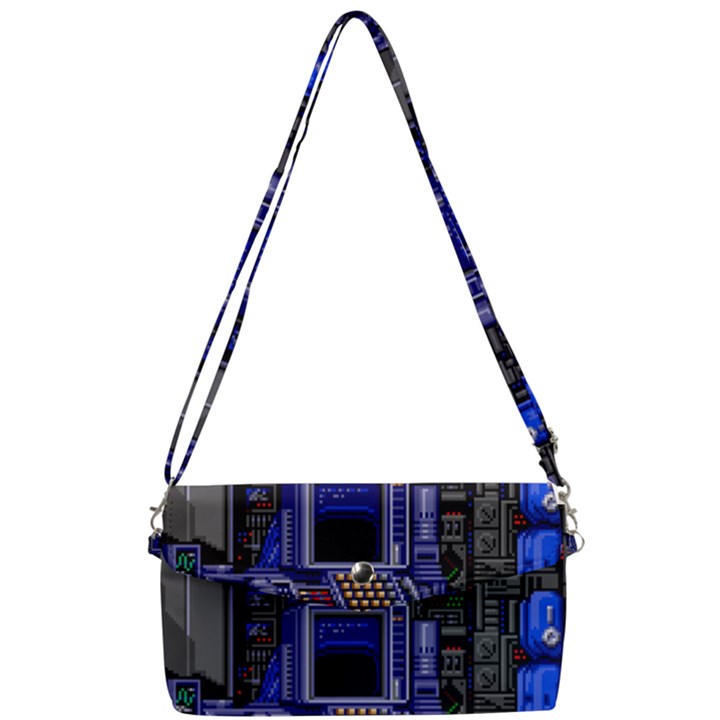 Blue Computer Monitor With Chair Game Digital Wallpaper, Digital Art Removable Strap Clutch Bag