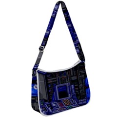 Blue Computer Monitor With Chair Game Digital Wallpaper, Digital Art Zip Up Shoulder Bag