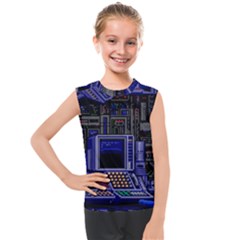 Blue Computer Monitor With Chair Game Digital Wallpaper, Digital Art Kids  Mesh Tank Top