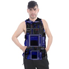 Blue Computer Monitor With Chair Game Digital Wallpaper, Digital Art Men s Sleeveless Hoodie by Bakwanart