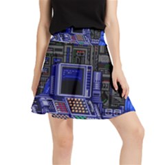 Blue Computer Monitor With Chair Game Digital Wallpaper, Digital Art Waistband Skirt by Bakwanart