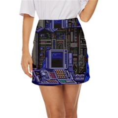 Blue Computer Monitor With Chair Game Digital Wallpaper, Digital Art Mini Front Wrap Skirt by Bakwanart