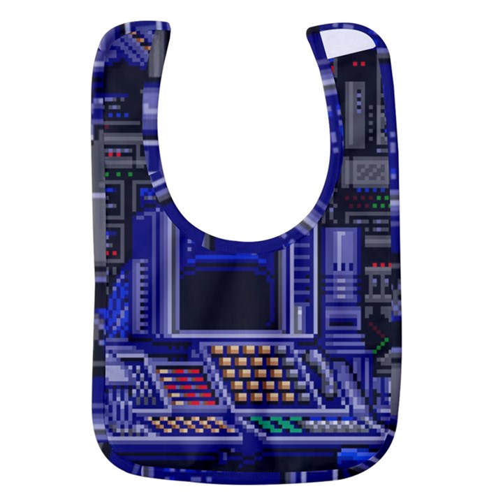 Blue Computer Monitor With Chair Game Digital Wallpaper, Digital Art Baby Bib