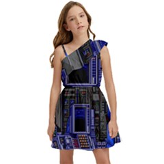 Blue Computer Monitor With Chair Game Digital Wallpaper, Digital Art Kids  One Shoulder Party Dress