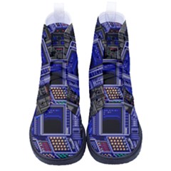 Blue Computer Monitor With Chair Game Digital Wallpaper, Digital Art High-top Canvas Sneakers by Bakwanart