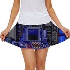 Blue Computer Monitor With Chair Game Digital Wallpaper, Digital Art Women s Skort by Bakwanart