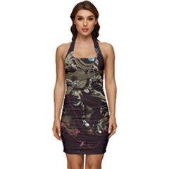 Astronaut Playing Guitar Parody Sleeveless Wide Square Neckline Ruched Bodycon Dress by Bakwanart