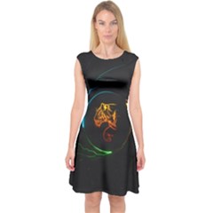 Orange Tiger Illustration Artwork Digital Art Capsleeve Midi Dress by Bakwanart