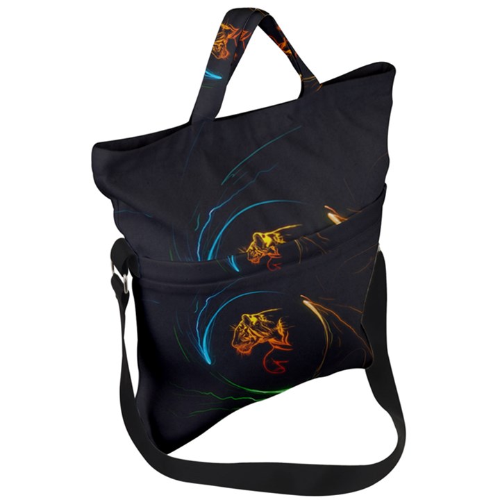 Orange Tiger Illustration Artwork Digital Art Fold Over Handle Tote Bag