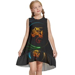 Orange Tiger Illustration Artwork Digital Art Kids  Frill Swing Dress by Bakwanart