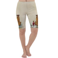 Tiger Sitting Beside Boy Painting Parody Cartoon Cropped Leggings  by Bakwanart