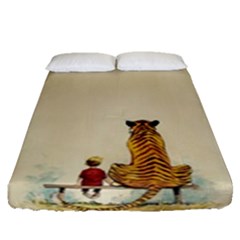 Tiger Sitting Beside Boy Painting Parody Cartoon Fitted Sheet (queen Size) by Bakwanart