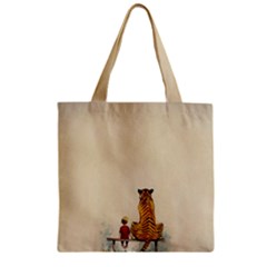 Tiger Sitting Beside Boy Painting Parody Cartoon Zipper Grocery Tote Bag by Bakwanart