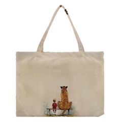 Tiger Sitting Beside Boy Painting Parody Cartoon Medium Tote Bag by Bakwanart