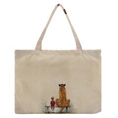 Tiger Sitting Beside Boy Painting Parody Cartoon Zipper Medium Tote Bag