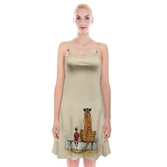 Tiger Sitting Beside Boy Painting Parody Cartoon Spaghetti Strap Velvet Dress by Bakwanart