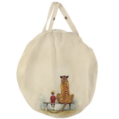 Tiger Sitting Beside Boy Painting Parody Cartoon Giant Round Zipper Tote by Bakwanart