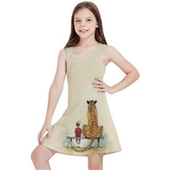 Tiger Sitting Beside Boy Painting Parody Cartoon Kids  Lightweight Sleeveless Dress by Bakwanart