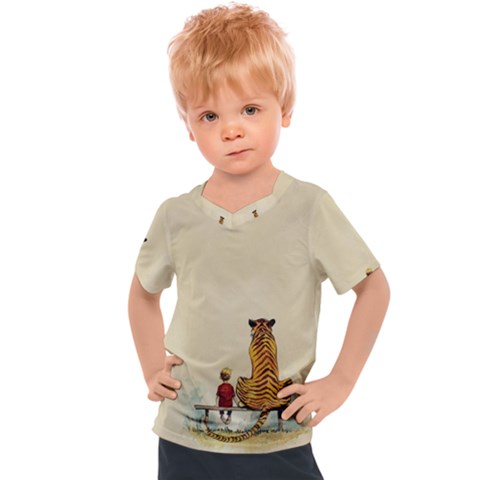 Tiger Sitting Beside Boy Painting Parody Cartoon Kids  Sports Tee by Bakwanart