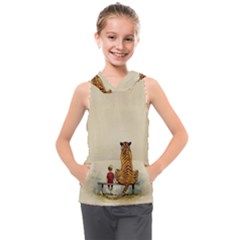 Tiger Sitting Beside Boy Painting Parody Cartoon Kids  Sleeveless Hoodie by Bakwanart