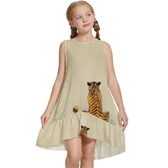 Tiger Sitting Beside Boy Painting Parody Cartoon Kids  Frill Swing Dress by Bakwanart