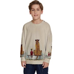 Tiger Sitting Beside Boy Painting Parody Cartoon Kids  Long Sleeve Jersey by Bakwanart