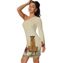 Tiger Sitting Beside Boy Painting Parody Cartoon Long Sleeve One Shoulder Mini Dress View2