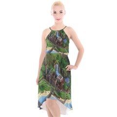 Green Village Miniature Technology High-low Halter Chiffon Dress  by Bakwanart