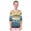 Sea Asia, Waves Japanese Art The Great Wave Off Kanagawa Kids  Quarter Sleeve Raglan Tee View1