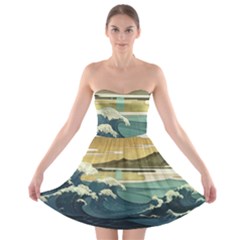 Sea Asia, Waves Japanese Art The Great Wave Off Kanagawa Strapless Bra Top Dress by Bakwanart