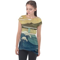 Sea Asia, Waves Japanese Art The Great Wave Off Kanagawa Cap Sleeve High Low Top by Bakwanart