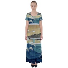 Sea Asia, Waves Japanese Art The Great Wave Off Kanagawa High Waist Short Sleeve Maxi Dress by Bakwanart