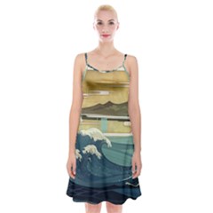 Sea Asia, Waves Japanese Art The Great Wave Off Kanagawa Spaghetti Strap Velvet Dress by Bakwanart