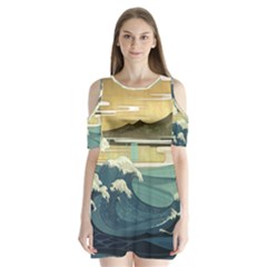 Sea Asia, Waves Japanese Art The Great Wave Off Kanagawa Shoulder Cutout Velvet One Piece by Bakwanart